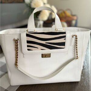 Jimmy Choo White Tote with Zebra Print Accent